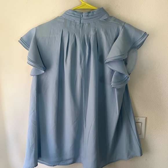 Gracia Blue Sleeveless Ruffled Blouse with Tie Front - Picture 3 of 5